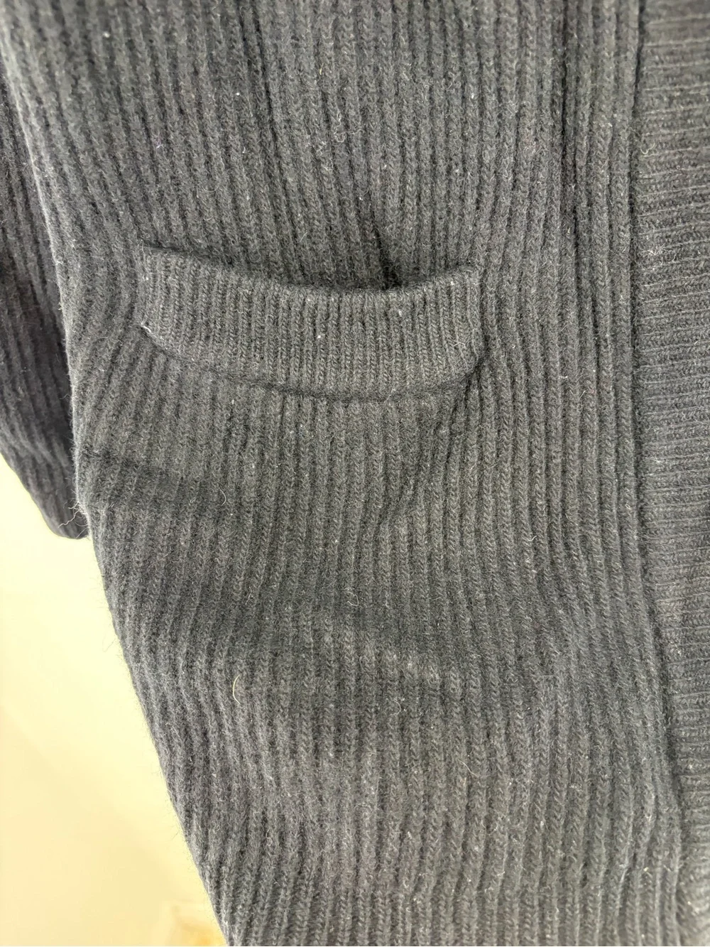 Vintage Visions Black Open-Front Ribbed Women's Cardigan Sweater Lambswool L